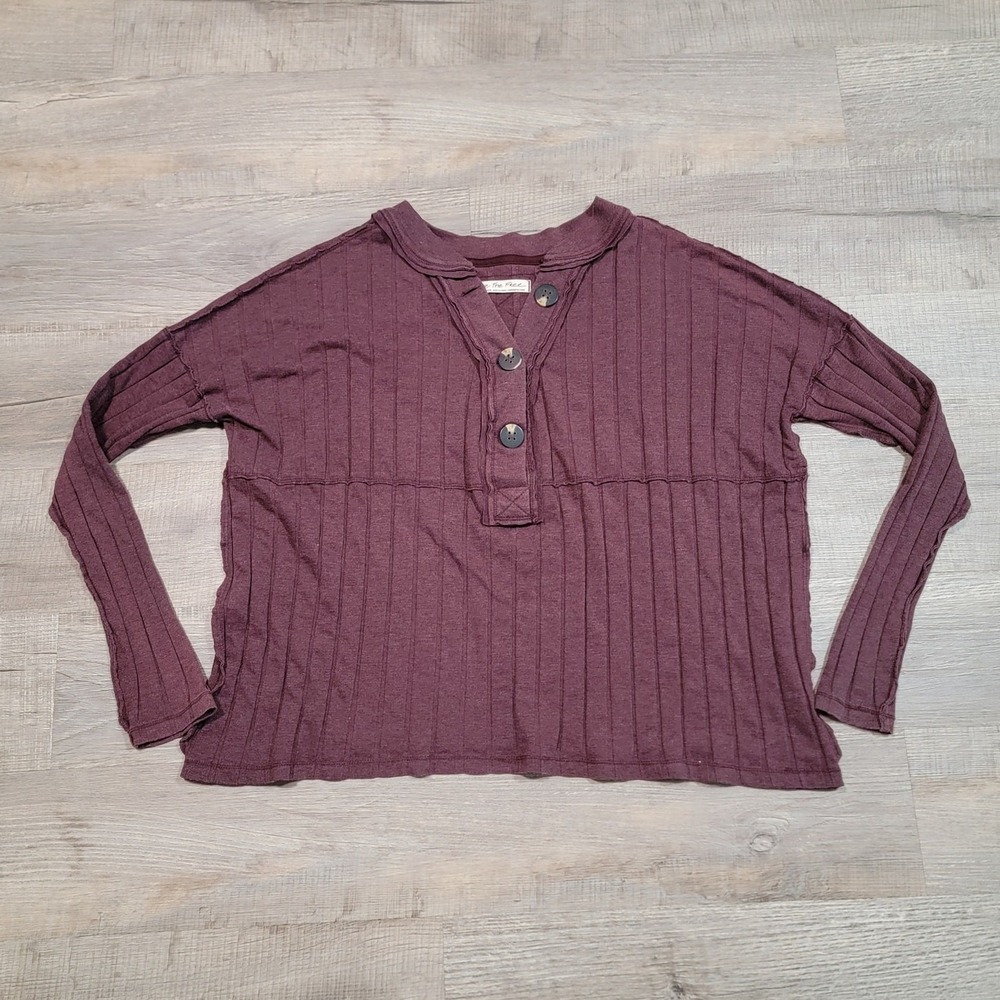 Free People We the Free Henley Top Ribbed Maroon Red‎ Dolman Casual Boho Shirt